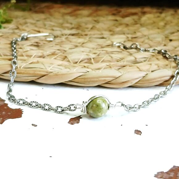 Unakite Jasper Crystal Bracelet Anklet, Gemstone Jewelry Accessories 9.25" - Picture 1 of 3